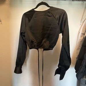 Rumours satin long sleeve black top